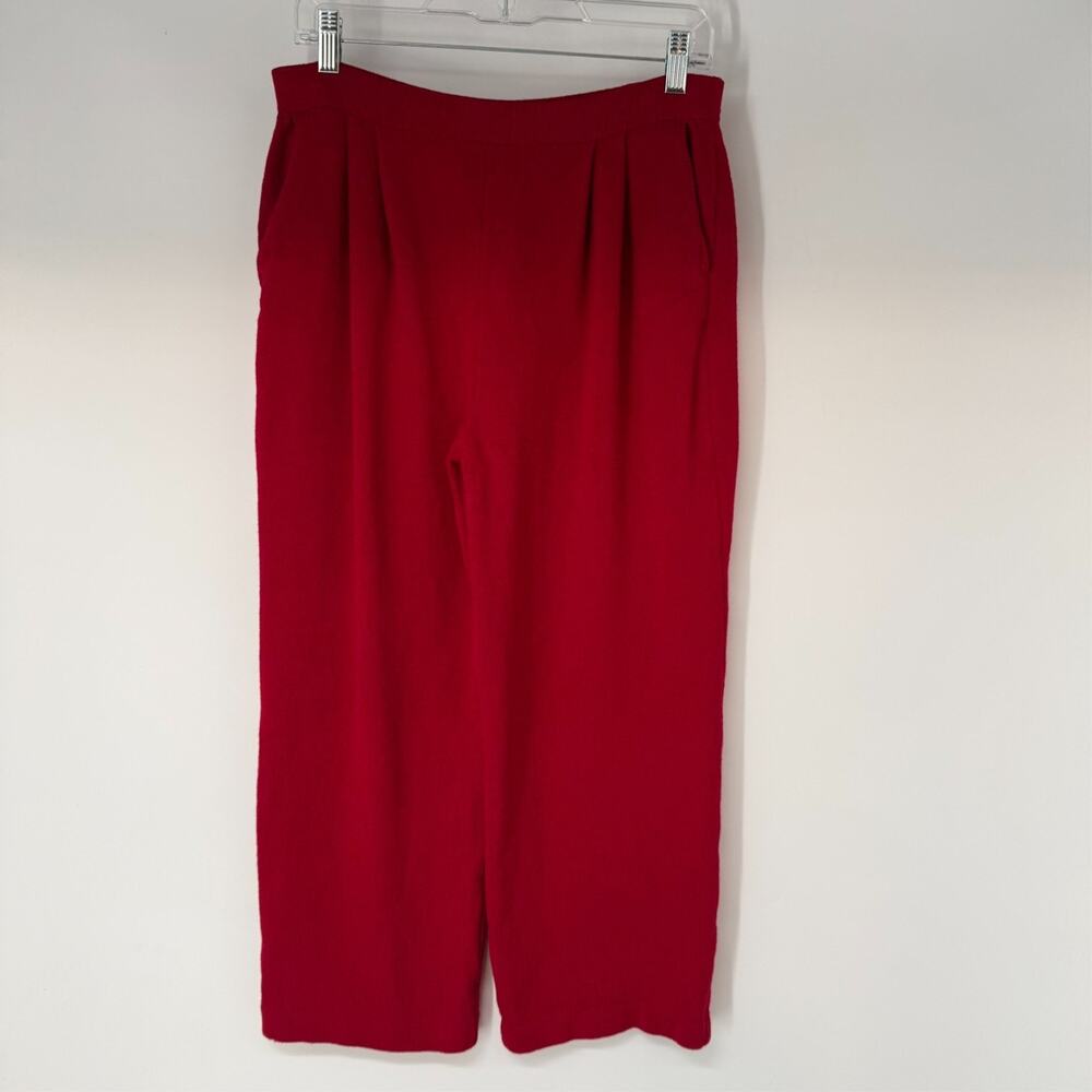 St John Collection Santana Knit Cropped Pants Women 10 Red Pleated Classic